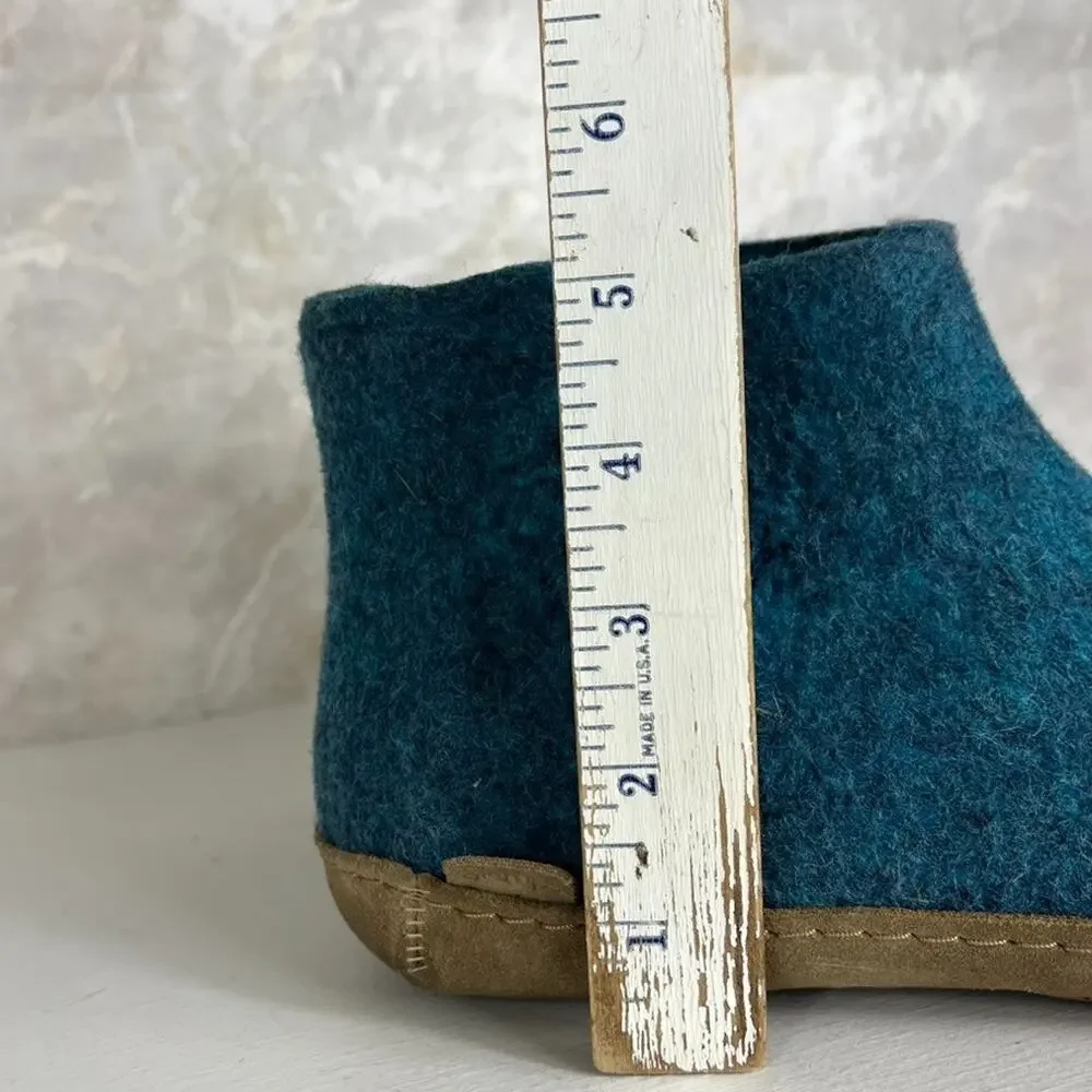 Glerups Womens Booties Slippers Wool Upper Size 11 Petrol Blue Suede Sole